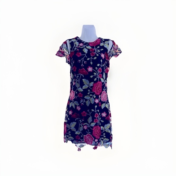 Sam Edelman Peony Embroidery Cap Sleeve Mini Dress Floral Navy Liner size 2 NWT - Picture 11 of 12